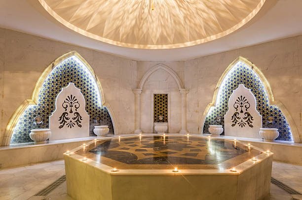 Golden Moroccan hammam interior at Hanane Center & Spa
