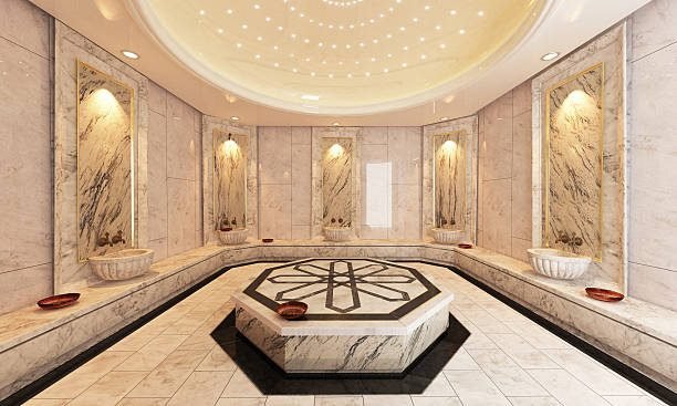 Marble hammam with candles